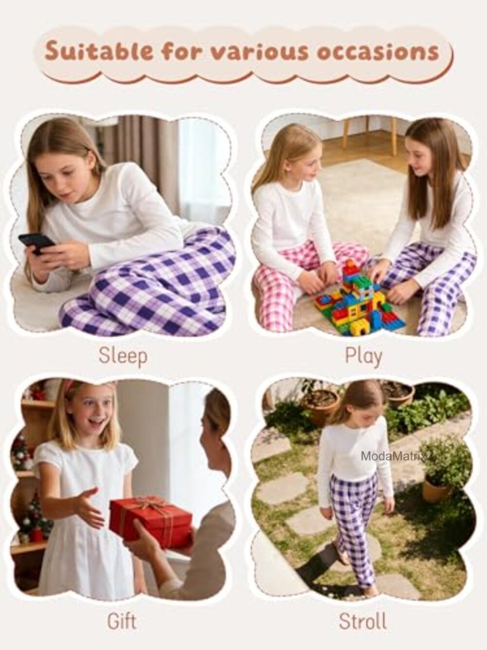 Kids Pajama Pants 3 Pack Soft Plaid Lounge Sleep Bottoms with Pockets - Picture 6 of 6